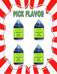 Snow Cone Syrup 4-one gallon jugs for snow cone Machine - You choose the flavors - Picture 1 of 1
