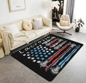 Lacrosse Area Themed Area Rug Black White Checkered Flag Print Non Slip Carp - Picture 1 of 6