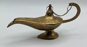 Brass Genie Lamp Incense Burner Vintage 3.5" Tall x 7 Long” - Picture 1 of 11