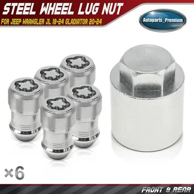 6Pcs M14x1.5 Chrome Wheel Lug Nut for Jeep Wrangler JL 2018-2024 Gladiator 20-24 - Image 1 of 4