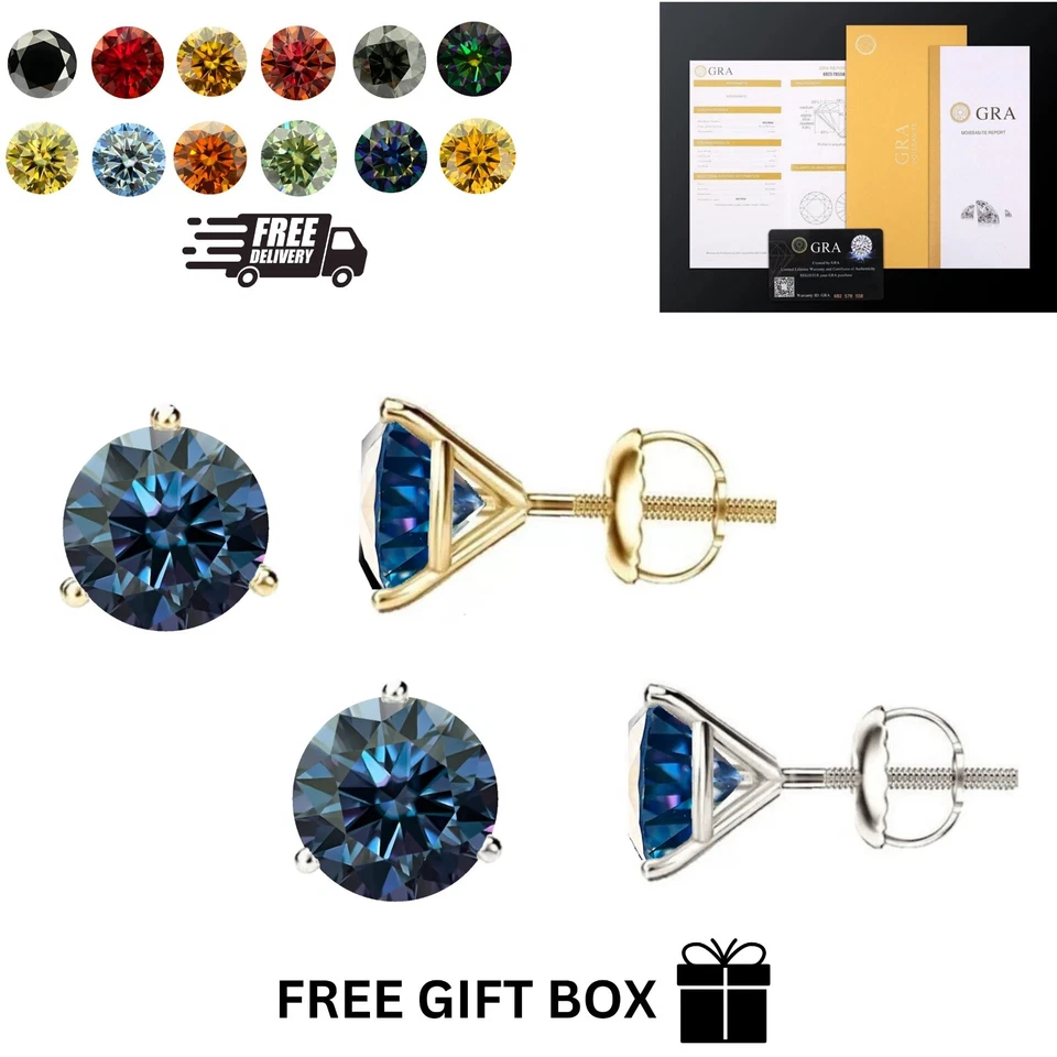 Aretes de oro 14K GRA certificado D-VVS1 color moissanita Martini atornillados Foto 1 de 1