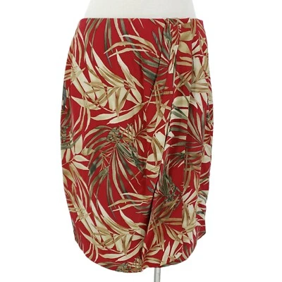 Falda lápiz recta Liz Claiborne roja seda tropical imitación envoltura plisada para mujer 12 Foto 1 de 4