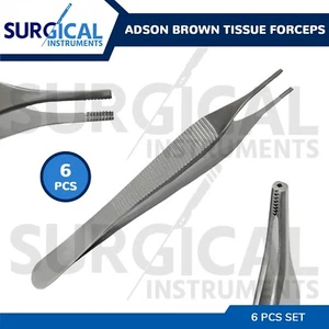 6 Pcs Adson Brown Tissue Forceps ENT Surgical Instruments German Grade - Picture 1 of 7