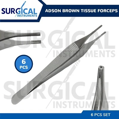 6 Pcs Adson Brown Tissue Forceps ENT Surgical Instruments German Grade