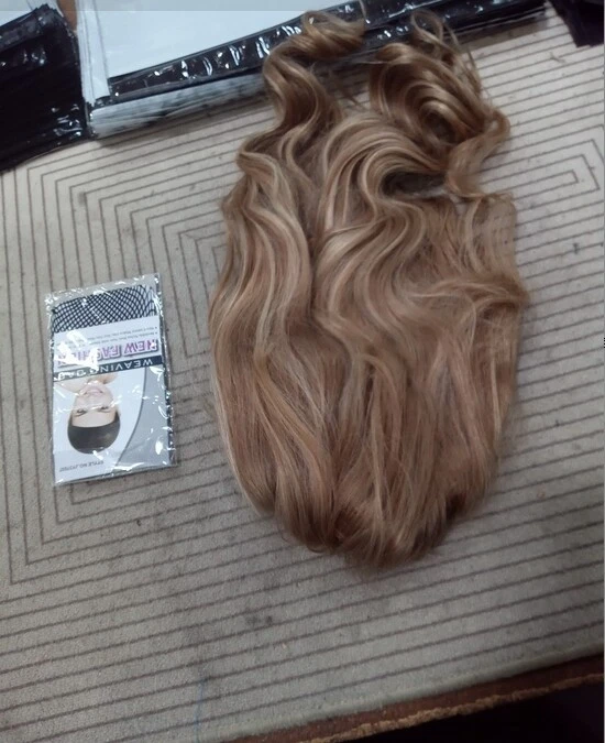 Ombre Highlight Blonde Wig with Bangs 100% Human Hair None Lace - Image 1 of 4