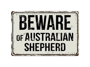 128VS Beware Of Australian Shepherd 8” x 12” Vintage Aluminum Retro Metal Sign - Picture 1 of 2