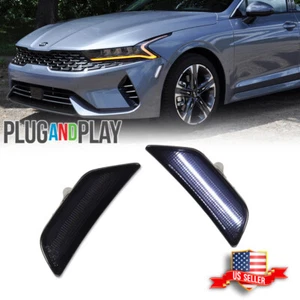 For 2021-2024 Kia K5 Gen5 DL3 Smoked White LED Front Side Marker Lights Assembly - Picture 1 of 9