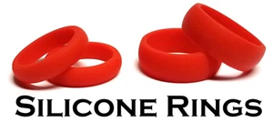 8mm His & 6mm Her's Wedding Band Silicone Red Rubber Silicone Ring Set - Picture 1 of 2