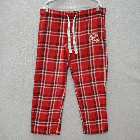 Kansas City Chiefs Men Sleepwear Medium Red Plaid Pajama Pants Logo Embroidered Cover
