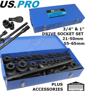 US PRO Tools 26pc 3/4 & 1" dr Impact Socket Set, Ratchet Etc 21mm-65mm NEW 3735 - Picture 1 of 4