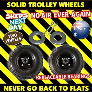 2 x 250mm (10") Heavy Duty Trolley Wheel 16mm SOLID Tyres 4.10/3.50-4 tyre tire - Picture 1 of 13