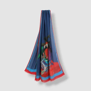 Etro Men's Blue Cashmere Parrot Fringe Sciarpa Scarf - Picture 1 of 4