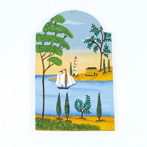 Signierter Kessler handbemalter Holz Weihnachtsschmuck Americana Bootsszene #13 - Bild 1 von 3