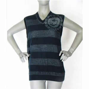 Guess Size: Medium Black & Gray Stripe Sleeveless Cotton Sweater Vest, Pristine - Picture 1 of 11