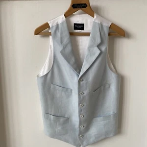 Hackett (38R) Pure 100% Linen Waistcoat Pale Blue Morning Suit Ascot Wedding VGC - Picture 1 of 8