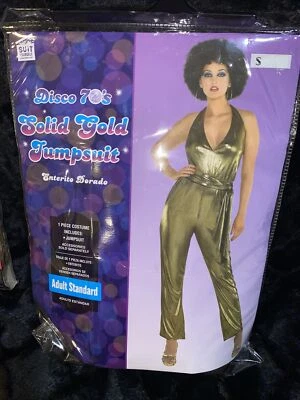 Disco 70’s Solid Gold Jumpsuit Costume Halloween One Piece Standard Adult Size - Image 1 of 4