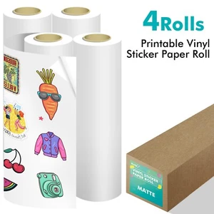 Koala Printable Vinyl Sticker Paper 4 Rolls 13"X32.8 FT Matte White Inkjet Print - Afbeelding 1 van 9