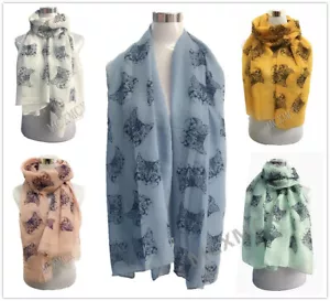 Women Lady Cat Face Animal Printing Soft Large Summer Spring Autumn Wrap Scarf - Picture 1 of 19