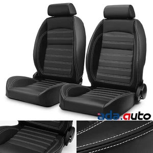 1 Pair Universal PVC Leather Easy Reclinable OBS Style Seats Car Seats Black - Picture 1 of 9
