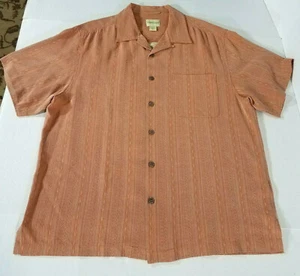 Joseph & Feiss Embroidered Geometric Striped Silk Hawaiian Shirt Mens XL Orange - Picture 1 of 6