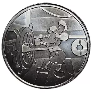 Mickey Mouse / Steamboat Willie 1928 1 Oz 999 Fine Silver Medal-MS-Free USA Ship - Picture 1 of 2