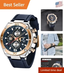 BENYAR Gold Chronograph Date Watch for Men - Durable Leather Sports Wristwatch - Picture 1 of 9
