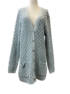 Cárdigan Suéter Lands End Mujer Grande Azul Metálico Abuela Cottage Core Relax Foto 1 de 4