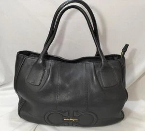 Salvatore Ferragamo Gancini Black Leather Tote bag F/S - Picture 1 of 24
