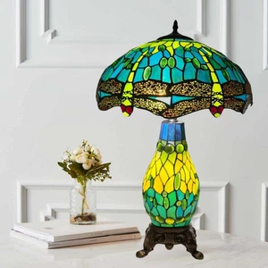 Green Tiffany Style Table Clustered Lamp For Home Decor Bedroom Glass Desk Light - Picture 1 of 12