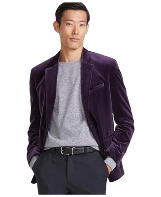 Abrigo Blazer Deportivo Hugo Boss Para Hombres Ajuste Moderno Terciopelo 40 S Púrpura Sólido Foto 1 de 2