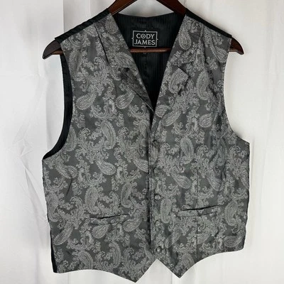CODY JAMES Mens Formal Western Wedding Vest Silver Black Waist Small Rockabilly - Image 1 of 4