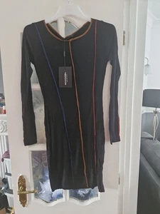 Bnwt Ladies Black Multi Stitch Bodycon Dress Size 8 From Plt - Picture 1 of 2