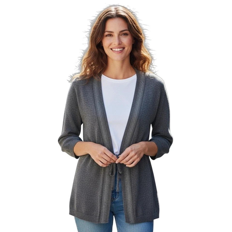 Cárdigan con corbata de cachemir gris terciopelo de Graham & Spencer con solapas brillantes - pequeño Foto 1 de 4