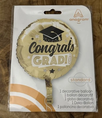 "Globo estándar de lámina de fiesta Congrats Grad 17"" graduación dorado y negro" Foto 1 de 2