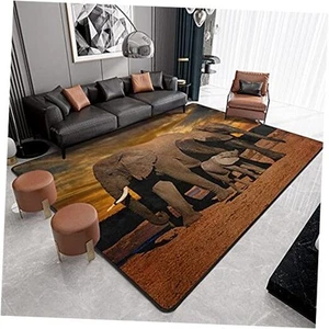 African Elephant Sunset Area Rug, Non-Slip African Rugs for Living Room - Picture 1 of 7