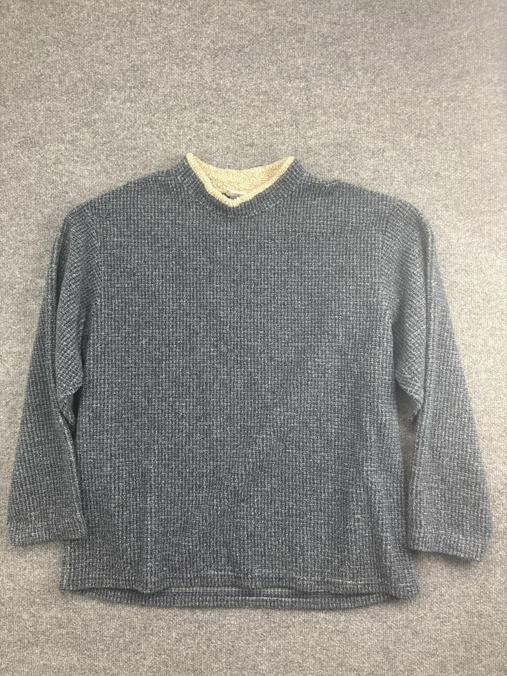 Sahalie 毛衣女式大号灰色夏尔巴内衬模拟领套衫华夫格针织 — 第 1/4 张图片