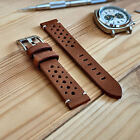 Racing Style Perforated Genuine Leather Watch Strap Brown Black | 20mm 22mm