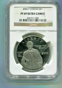 2004P US Thomas Alva Edison Commemorative Silver Dollar - NGC PF69 Ultra Cameo - Picture 1 of 2