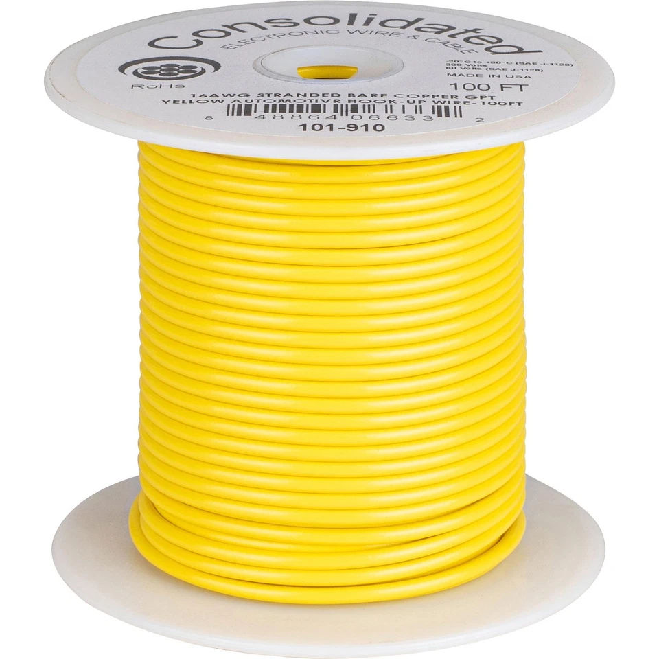 Consolidated 16 AWG Stranded Copper GPT Yellow Automotive Hook-Up Primary Wire 1 - Image 1 of 1