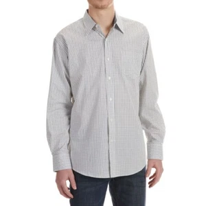 BOGARI Men's Long Sleeve Button Down Shirt White Navy Size Large 100% Cotton - Picture 1 of 2