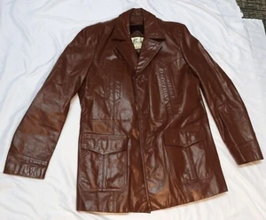 Vtg 1970s Berman's Leather Coat Jacket Single Breasted Men's 46L Groovy Shaft - Picture 1 of 11