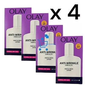 4 x 100ml Olay Anti Wrinkle Firm & Lift Face & Neck Lotion SPF15 - Picture 1 of 4
