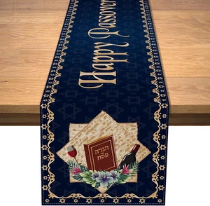 Happy Passover Table Runner Pesach Star of David Jewish Festival Holiday Party H - Picture 1 of 12