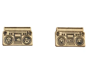 vintage retro style bronze coloured tape recorder / radio earrings - Picture 1 of 2