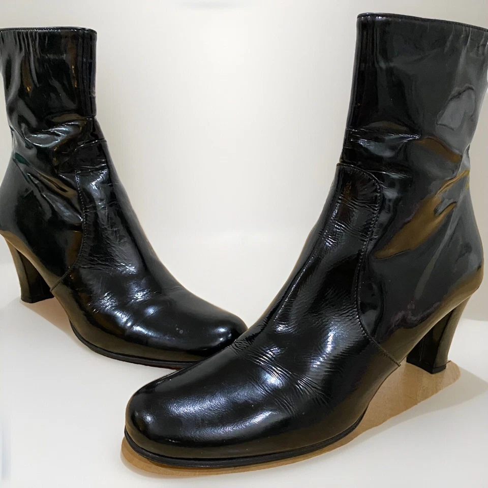 Taryn Rose Italy Patent Leather Black Booties Sz 39  3”Heel - Image 1 of 4