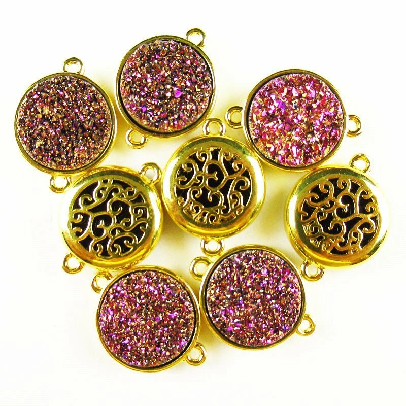 10 peças pingente conector redondo geodo quartzo druso ágata cristal titânio 117BBS  - Imagem 1 de 4