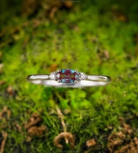 Gift For Her 14k Gold Alexandrite Moissanite Bridal Cluster Engagement Ring - Picture 1 of 3