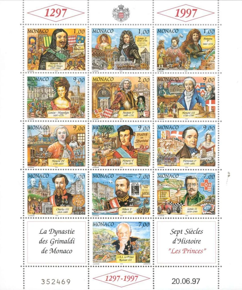 摩纳哥 #YT2112-YT2124 MNH 1997 格里马尔迪王朝 [2024 Mi2363-Mi2375] — 第 1/1 张图片