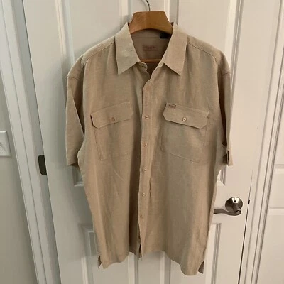 ENYCE Hombres Extra Grande XL Camisa de Campamento Lino Mezcla de Algodón Manga Corta Beige Bolsillo Foto 1 de 4
