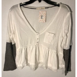 Top Free People Mujer Heart Of Mine Peplum Gris Marfil Manga Larga Bolsillo S Nuevo - Imagen 1 de 10